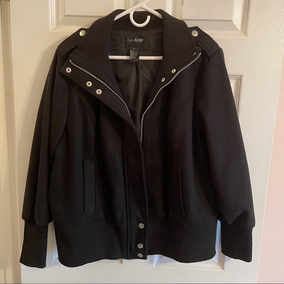 Outer Edge Jackets & Blazers - Black Fashion Jacket with Snaps and Pockets